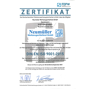 FDPW-Zertifikat Neumüller Werkzeugschleiferei